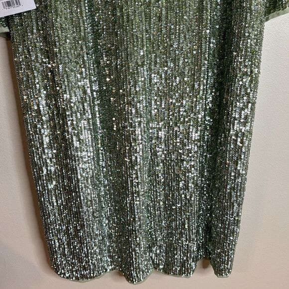 MAC DUGGAL 93568 Sage Green floral tea length Dress Embellished Long Sleeve 18 - Picture 9 of 14